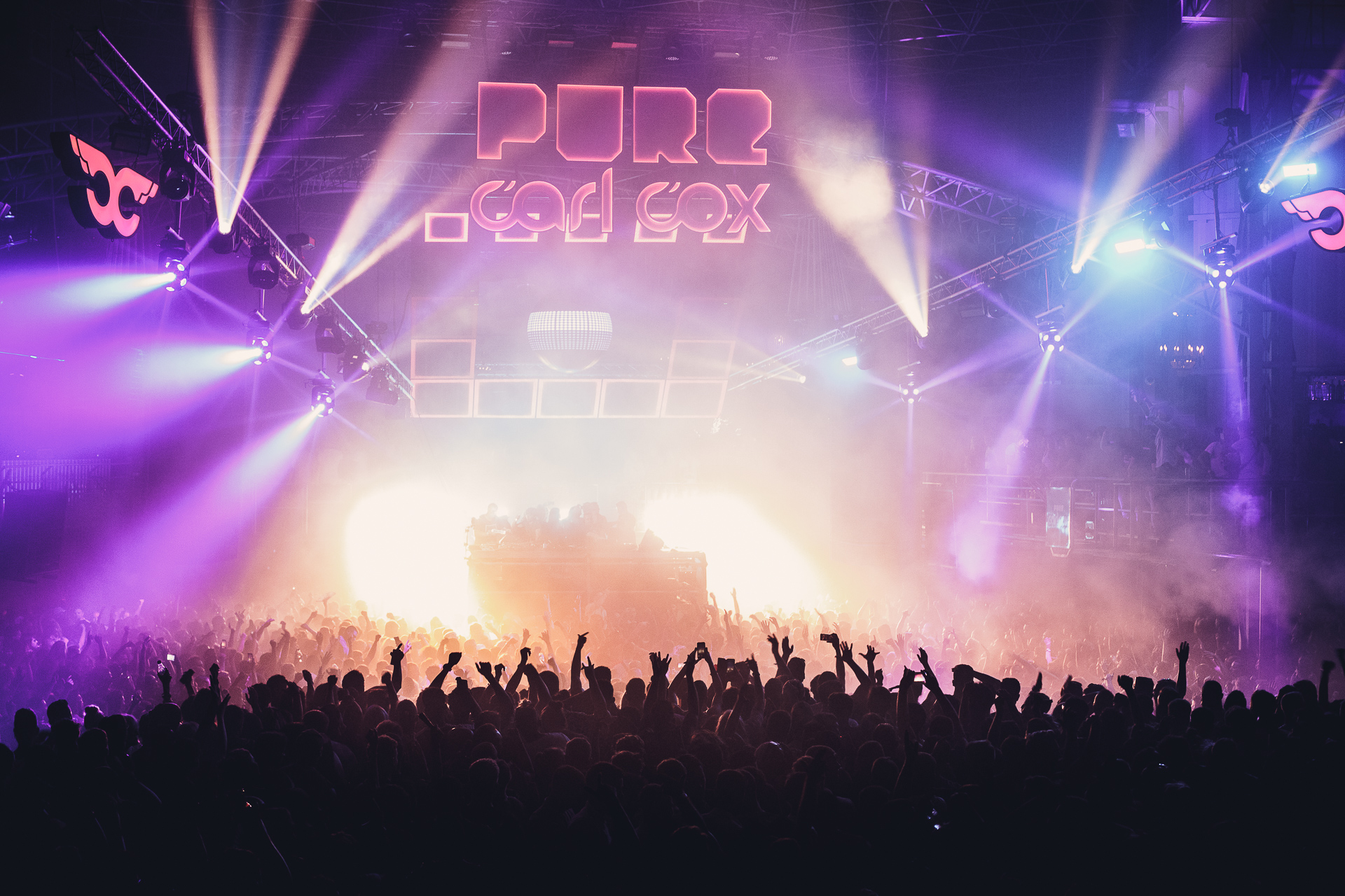 PURE with Carl Cox — stage lighting and crowd at DC10 Ibiza